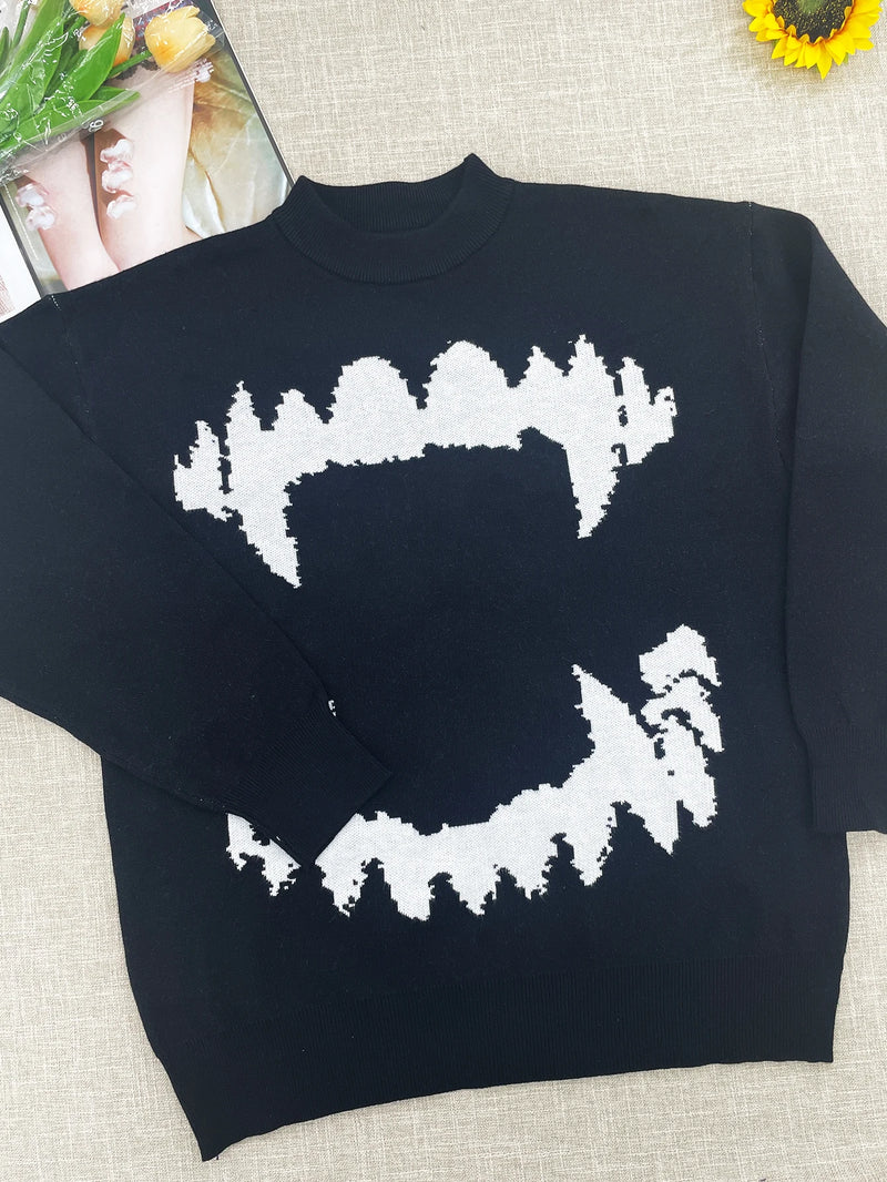 Temperament Commuter Style Pullover Sweater for ’s Autumn and Winter New Loose All-match Crew-neck Knitwear