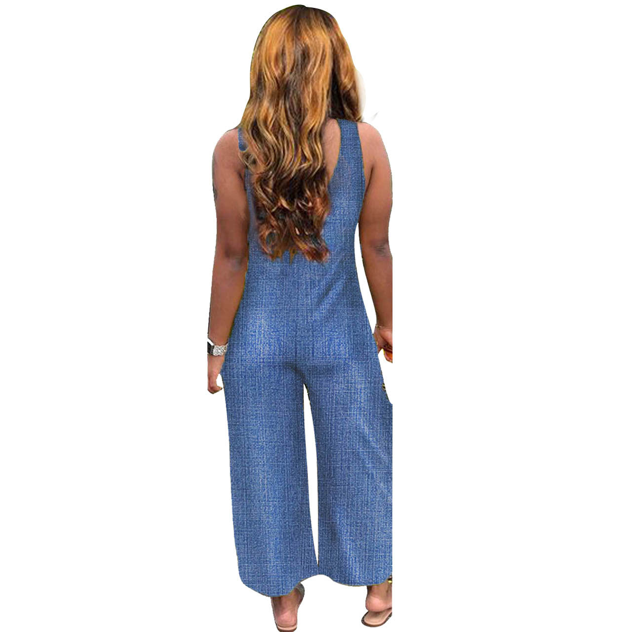 Boutique Denim Color Vest Backless Jumpsuit