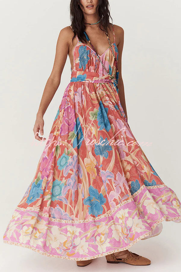 Painter's Garden Print Strappy A-line Maxi Dress