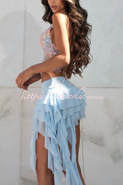 Color Pleated Ruffle Ribbon Cake Mini Skirt