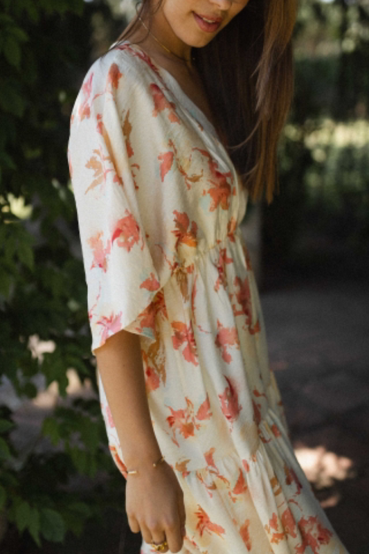 V-neck Loose Printed Long Dress