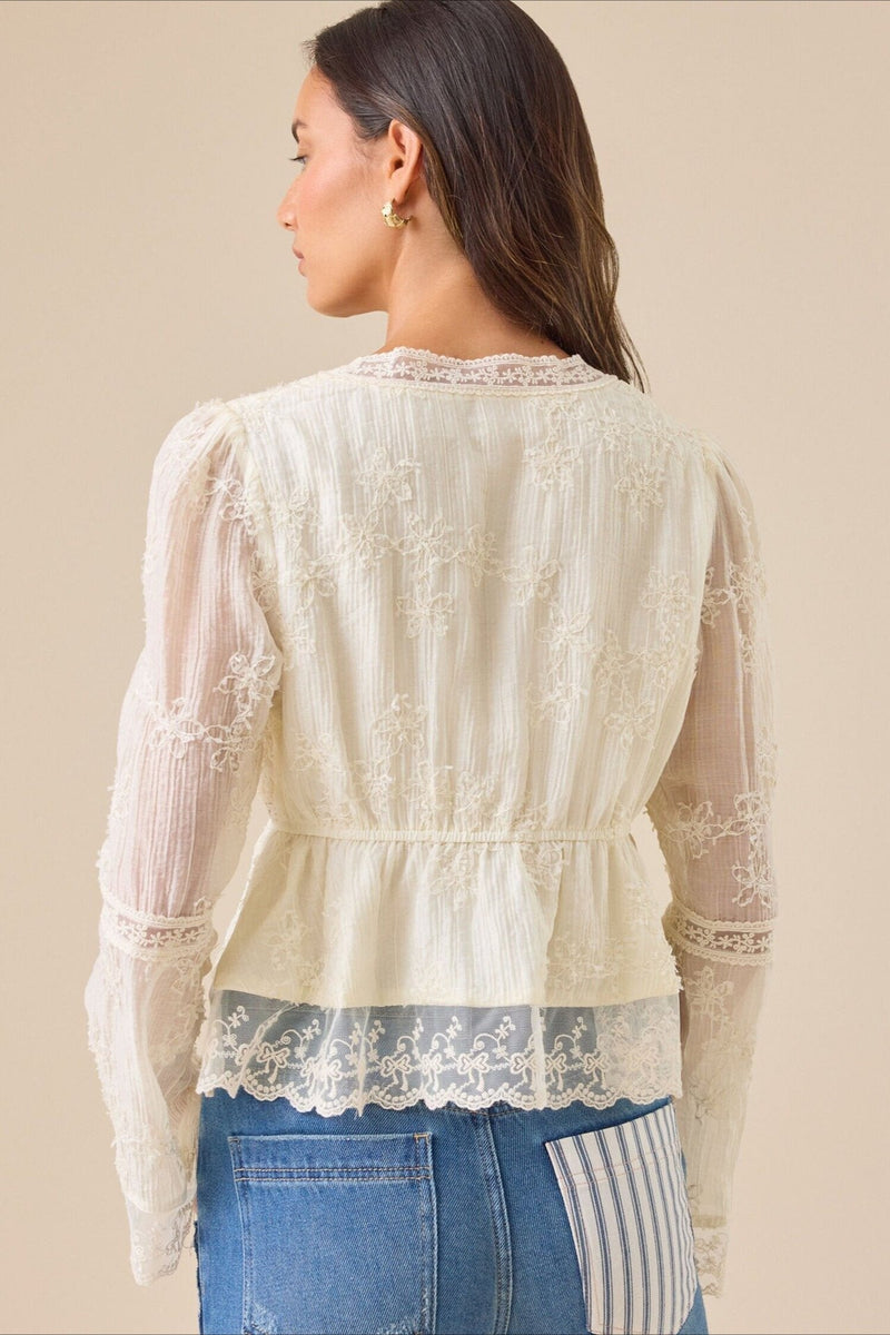 Lace Hollow Out Long Sleeve Blouse