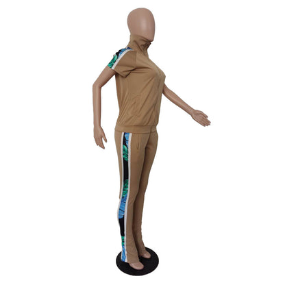Striped Drawstring Kangaroo Pocket Pants Set Bo3060