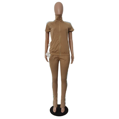 Striped Drawstring Kangaroo Pocket Pants Set Bo3060