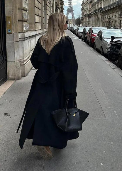 Classic Black Lapel Trench Coat