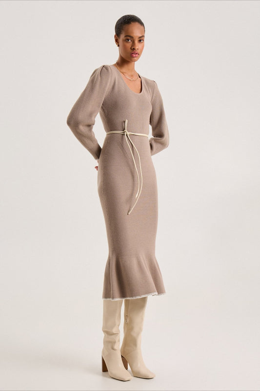 Contrast Trim Ruffle Sweater Dress