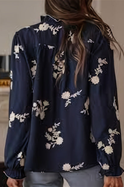 Collared Print Puff Sleeve Blouse