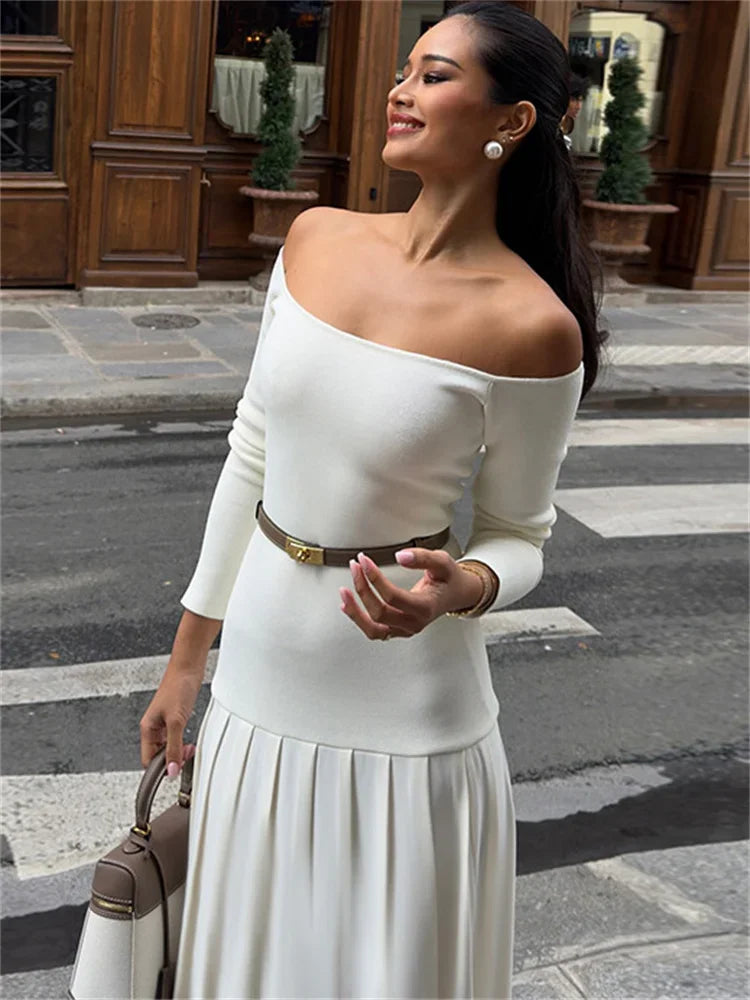 Off-shoulder Patchwork Maxi Dress ’s Commute Autumn Dress Female Backless Long Dress New