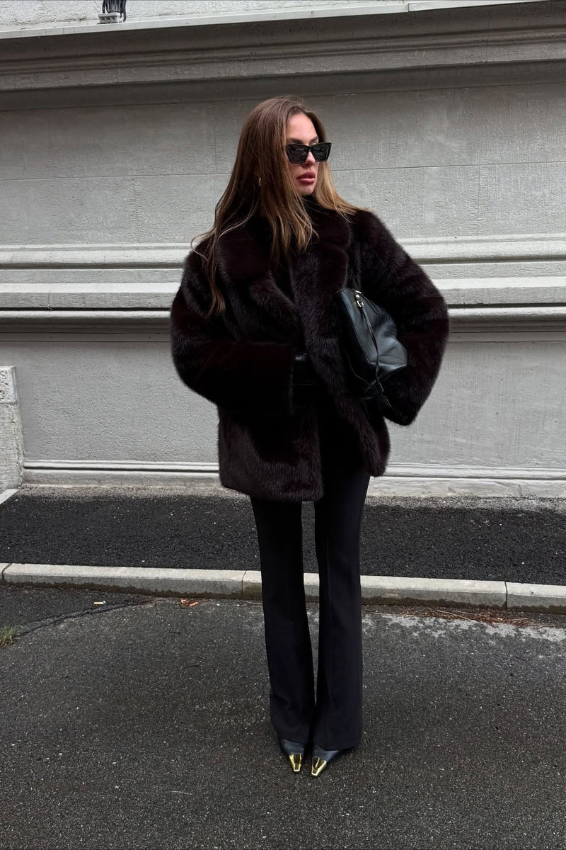 Faux Fox Fur Wide Collar Fashionable Plush Winter Coat