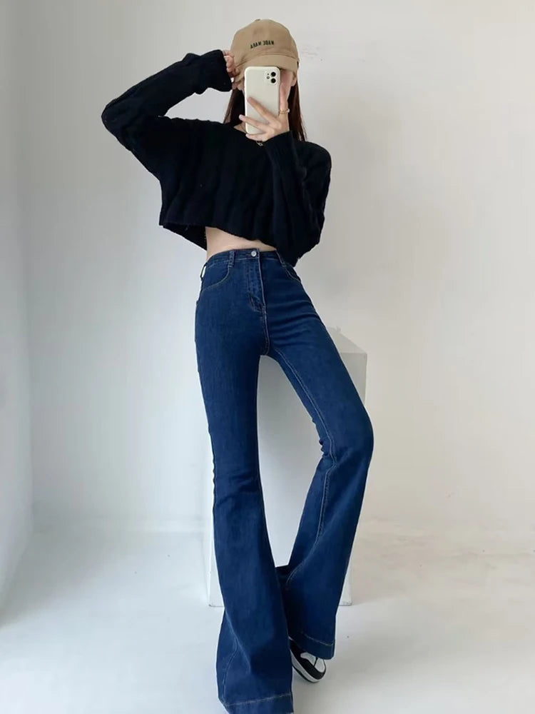 Flare Jeans Summer Bodycon Long Denim Pants Blue Elastic Y2k Trousers High Waisted Jeans