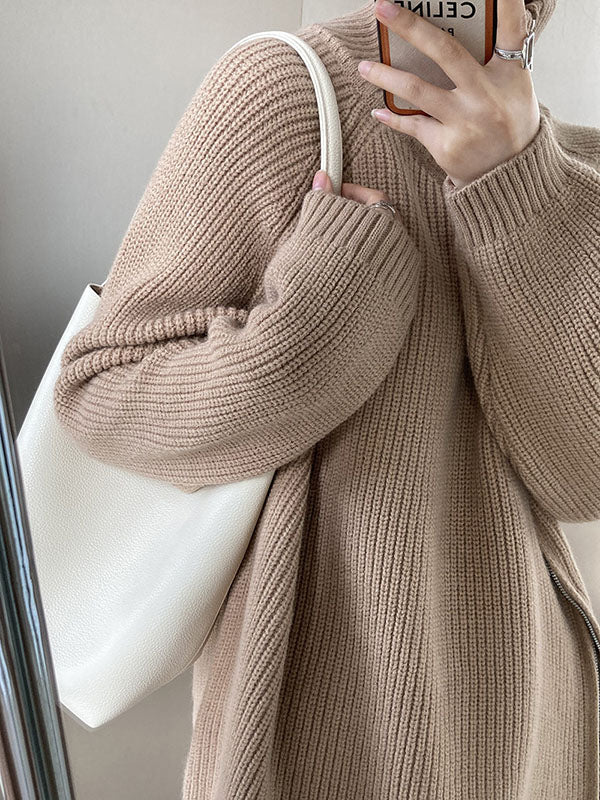 Urban Grey Halter-neck Split-side Zip-up Long Sleeve Sweater An1033