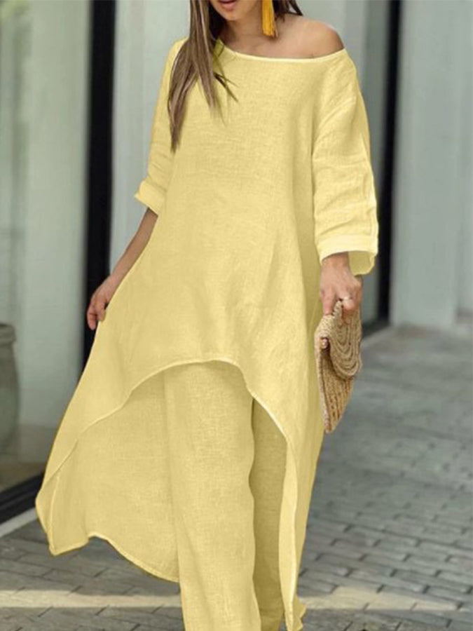 Long Sleeves Round Neck Shirt and Pants Sets