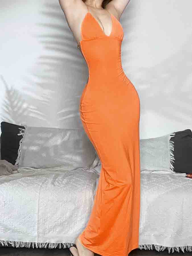 Backless Halter Printed Slim Maxi Dress