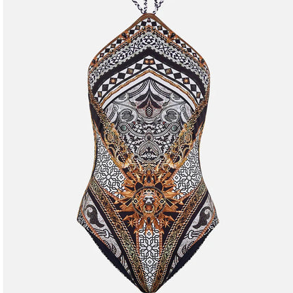 Printed Halter Swimsuit and Skirt