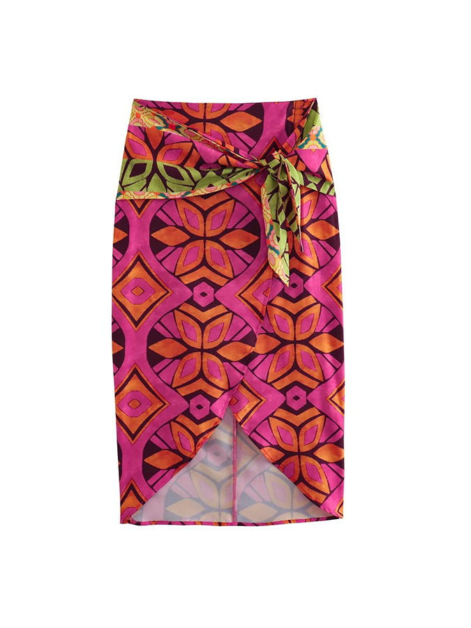 One Shoulder Geometric Printed Tops and Skirts