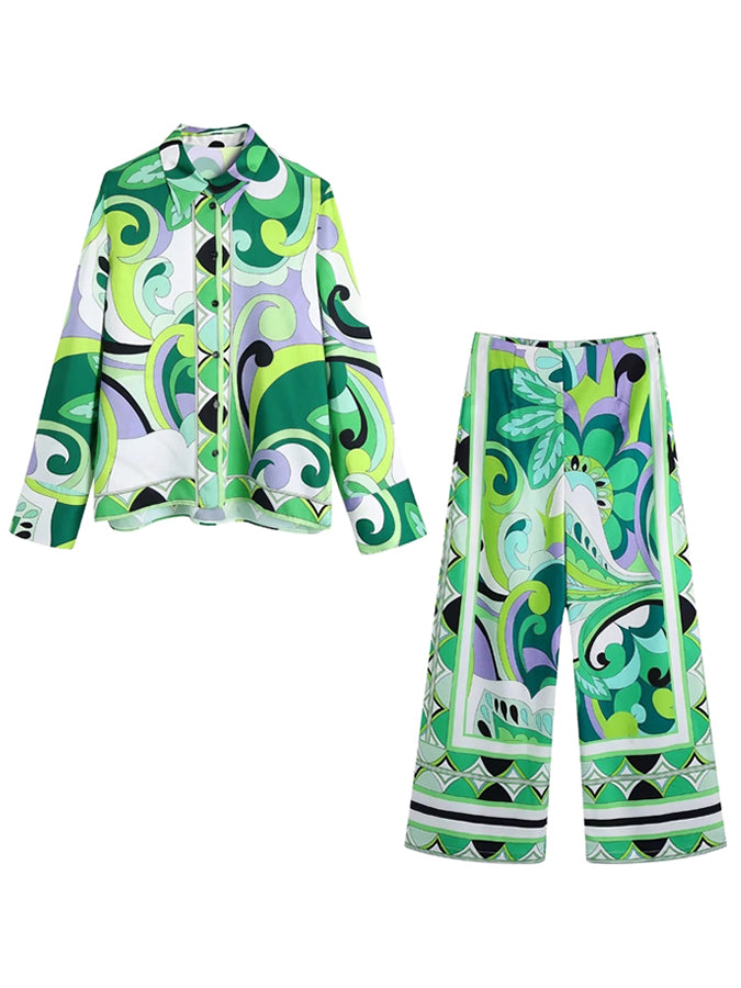 Printed Long Sleeves Shirts and Pants Sets