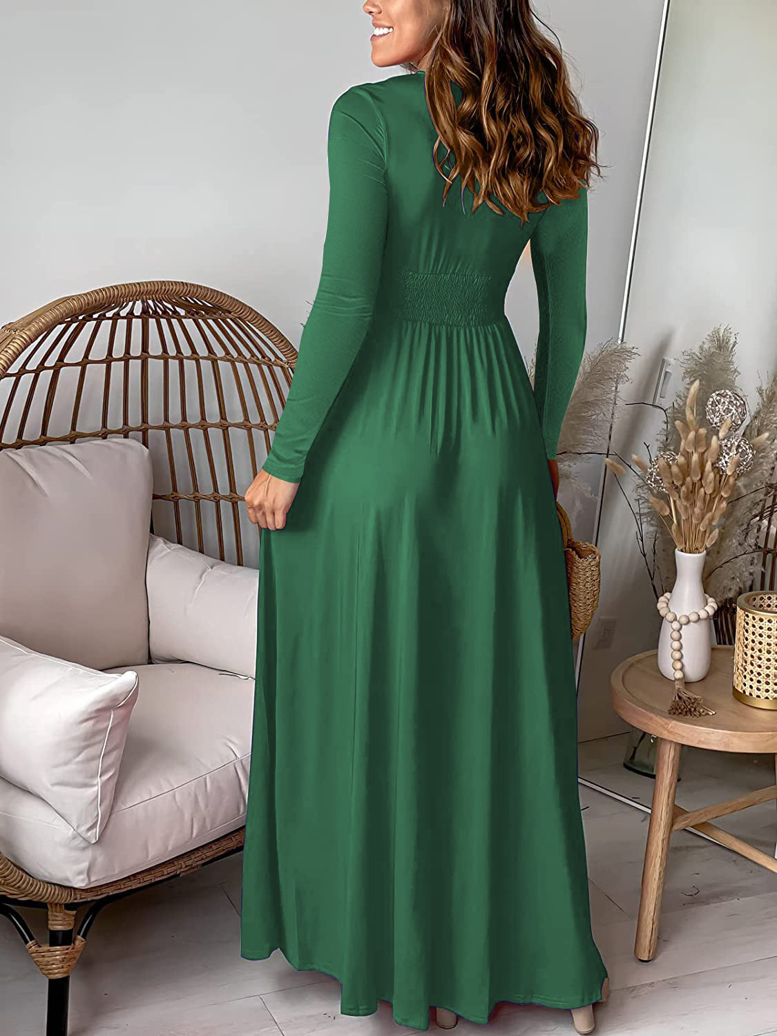Slit V Neck Long Sleeves Maxi Dress