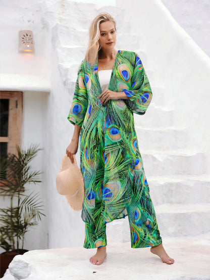 Holiday Printed Kimono and Pants Sets