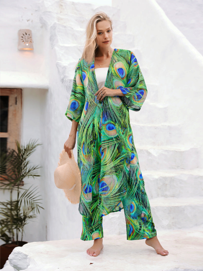 Holiday Printed Kimono and Pants Sets