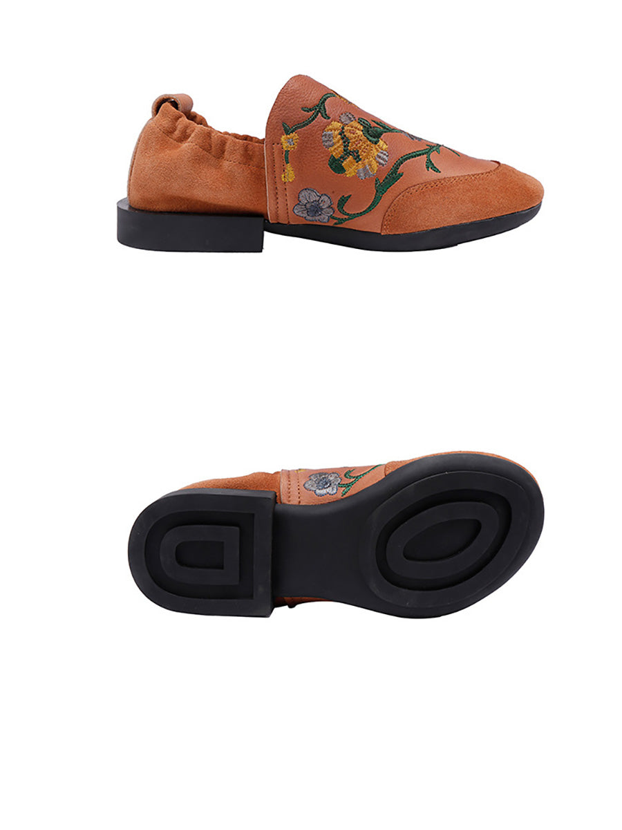 Autumn Embroidery Leather Low Heel Shoes Ai1020
