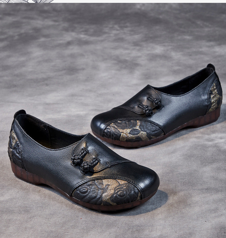 Spring Flower Leather Spliced Flat Shoes Kl1021