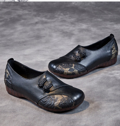 Spring Flower Leather Spliced Flat Shoes Kl1021