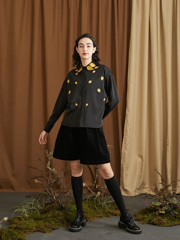Golden Leaf Embroidered Blouse