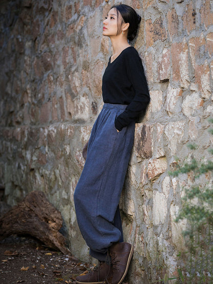Autumn Loose Ramie Cuffed Pants At1013