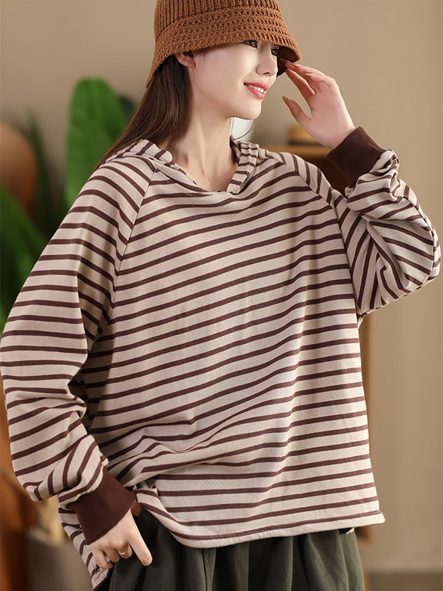 Autumn Stripe Colorblock Hooded Sweatshirt Ai1025