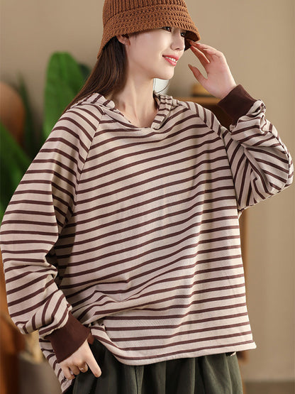 Autumn Stripe Colorblock Hooded Sweatshirt Ai1025
