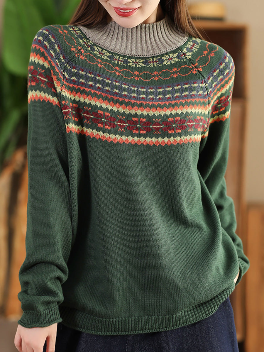 Autumn Jacquard Half Turtleneck Sweater Ai1005