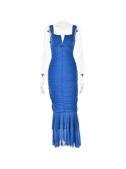 Hollow Out V Neck Mermaid Mesh Maxi Dress