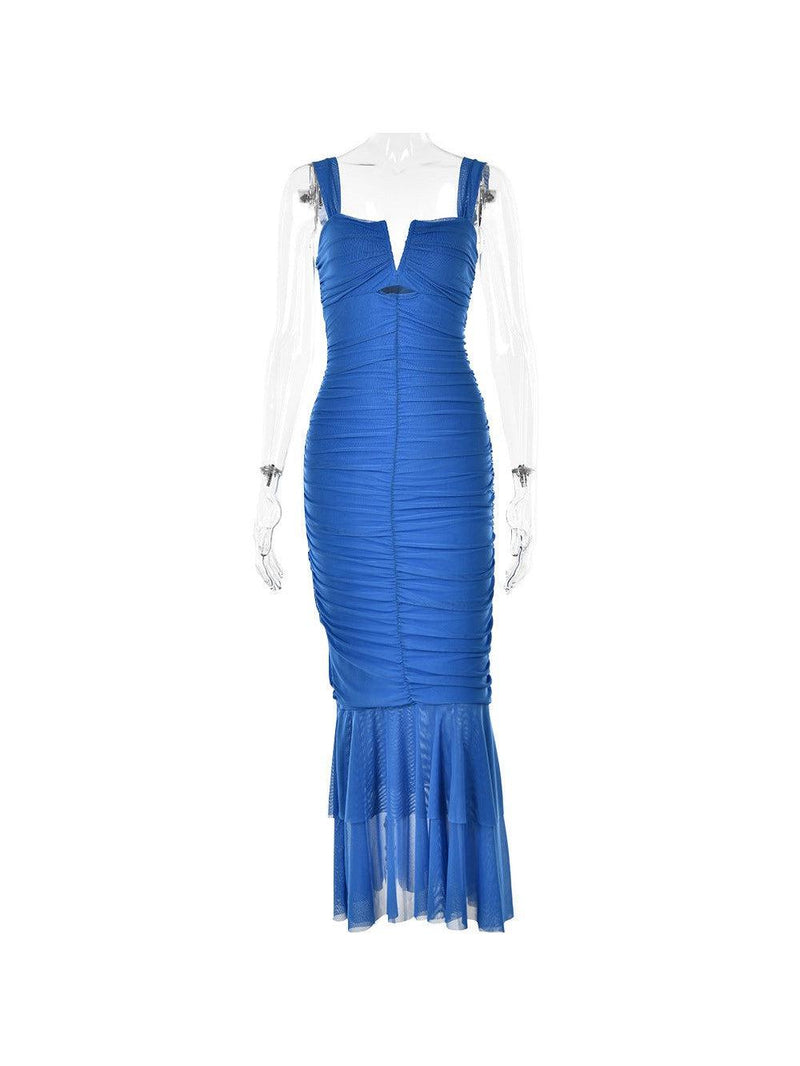 Hollow Out V Neck Mermaid Mesh Maxi Dress