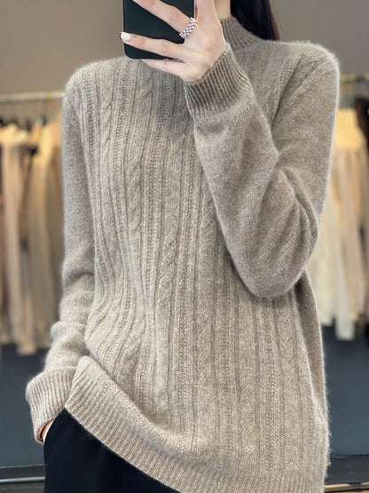 Autumn Cable Knit 100%wool Half Turtleneck Sweater Qn027