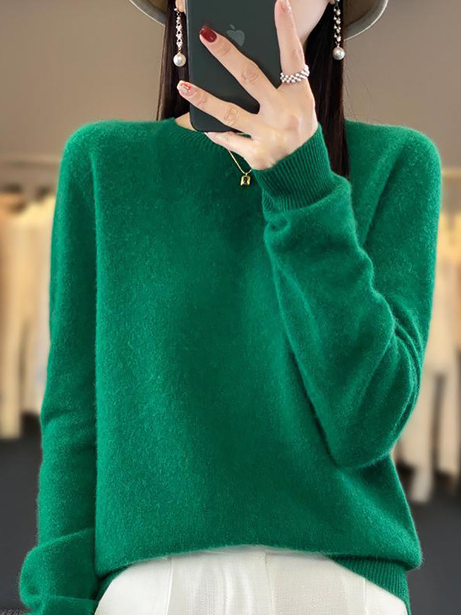 Autumn Knit 100%wool O-neck Sweater Wu023
