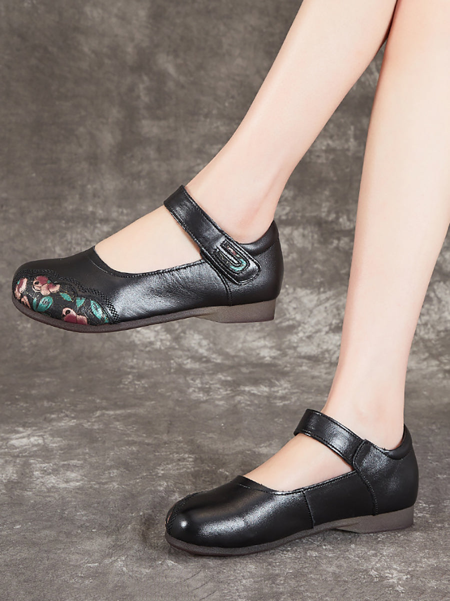 Summer Flower Spliced Leather Shoes Xx1052