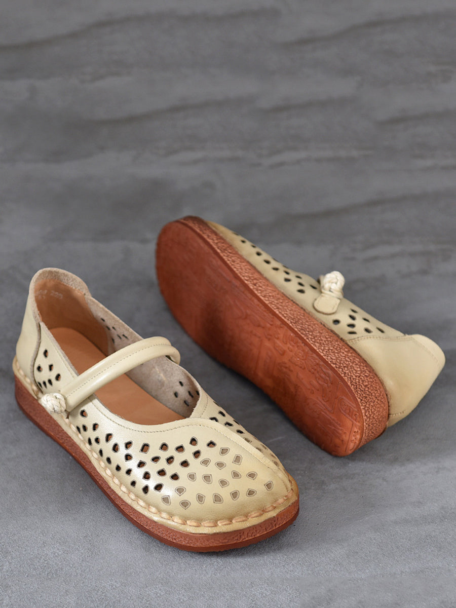 Summer Leather Cutout Leather Flat Shoes Oo1018