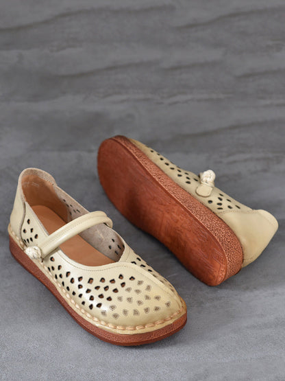 Summer Leather Cutout Leather Flat Shoes Oo1018