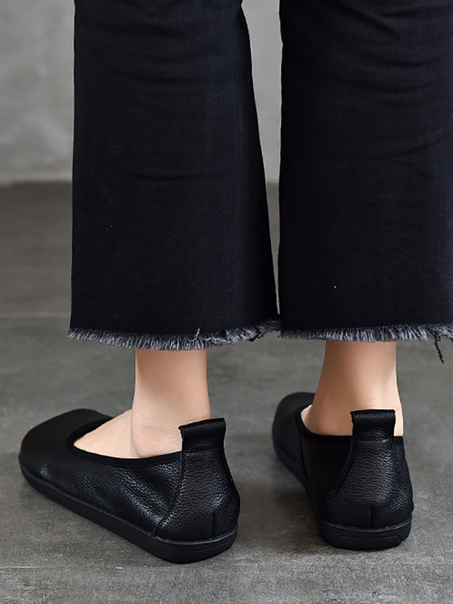 Summer Soft Leather Colorblock Flat Shoes Rr1021