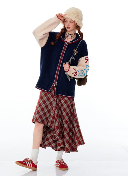 Navy Knit Varsity Cardigan