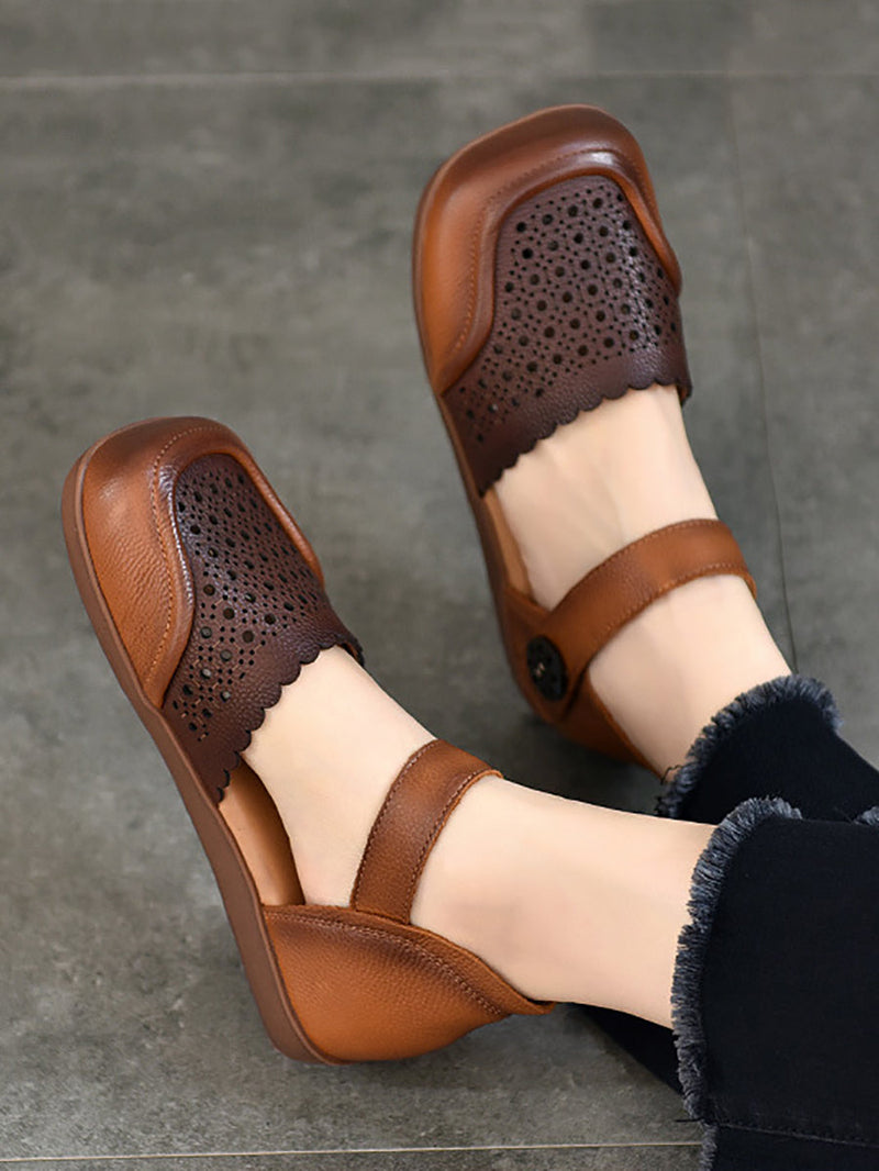 Summer Colorblock Leather Flat Shoes Aa1050