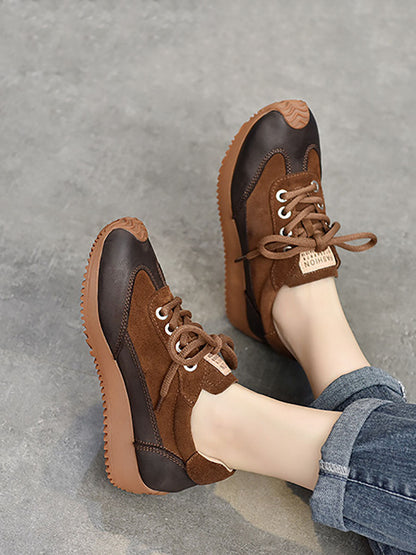 Leather Colorblock Strap Mid Heel Sport Shoes Ba1028
