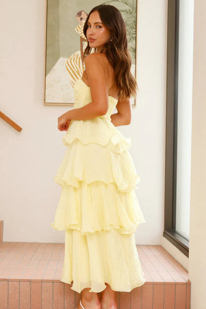 Strapless Backless Tiered Midi Dress