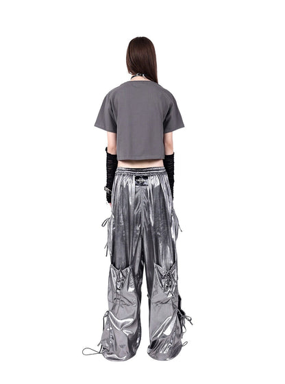 Pinkspink Metallic Cargo Balloon Pants - Silver/hot Pink