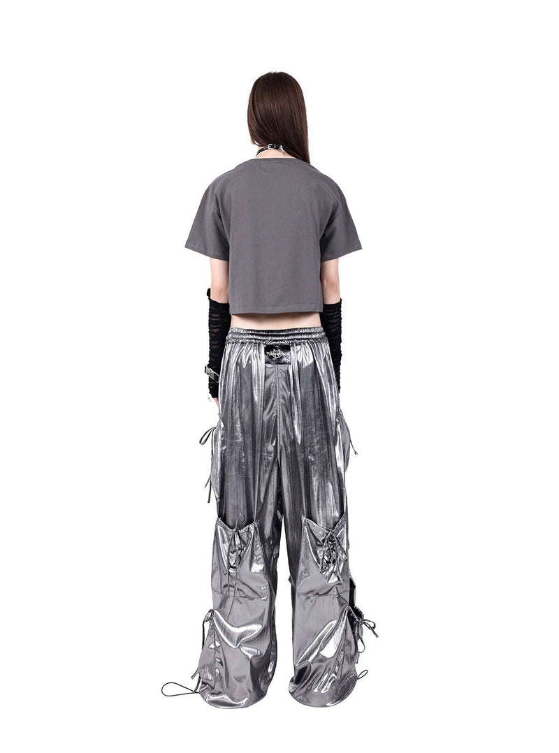 Pinkspink Metallic Cargo Balloon Pants - Silver/hot Pink