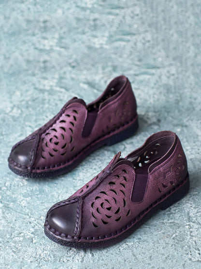 Summer Genuine Leather Cutout Spliced Falt Shoes Ll003