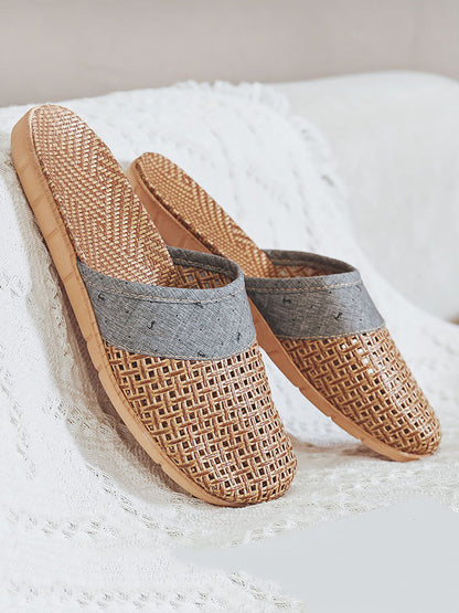 Summer Bamboo Weaving Spliced Slippers Fg1022