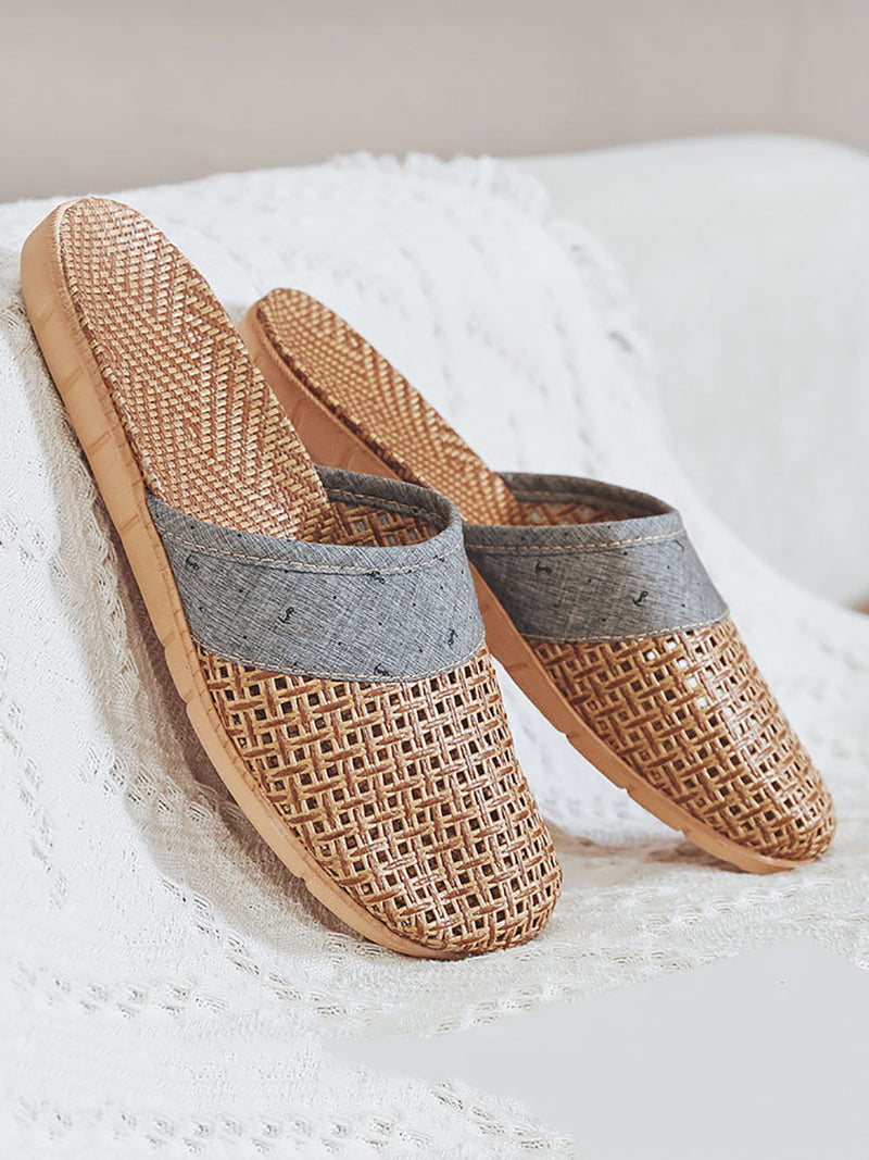 Summer Bamboo Weaving Spliced Slippers Fg1022