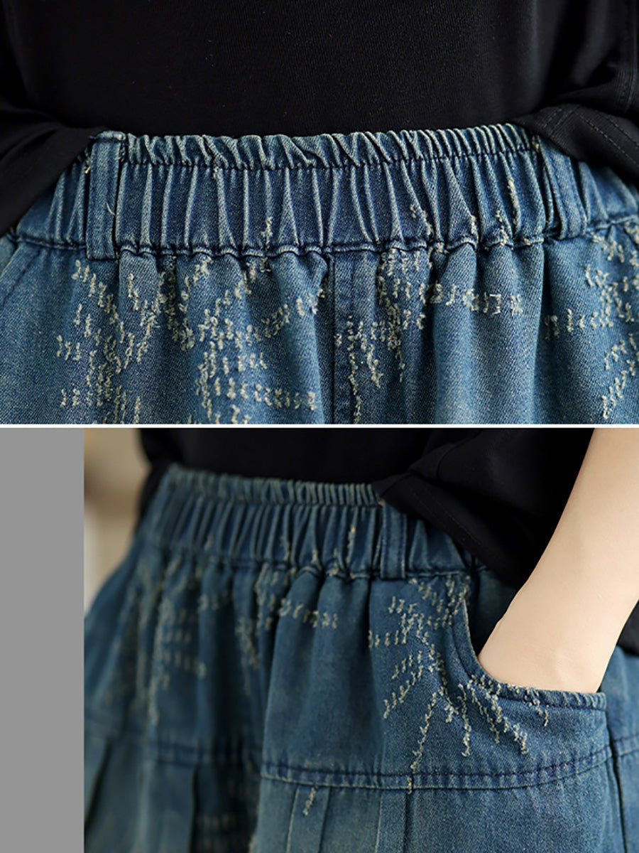 Summer Retro Star Jacquard Denim Fifth Pants Cc012