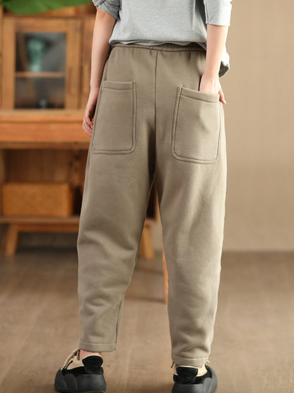 Autumn Cotton Fleece-lined Harem Pants Wg014